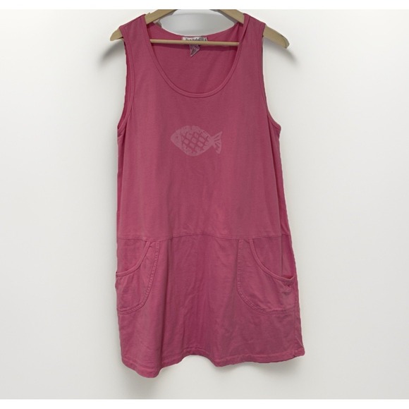 Fresh Produce Womens Dress 1X Pink Sleeveless Tank Fish Made in USA Preppy - Picture 1 of 7